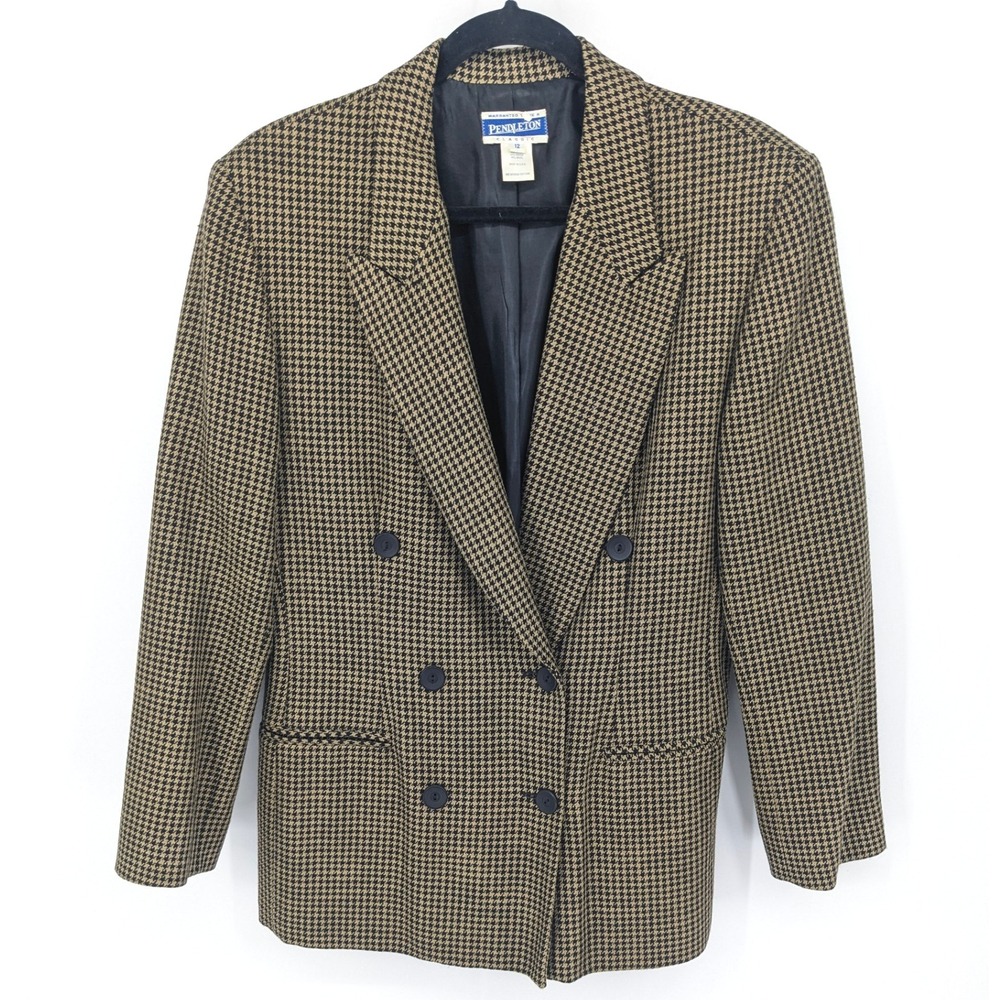Vintage Pendleton Wool Blend Blazer Women 12 Classic Houndstooth Academia Office
